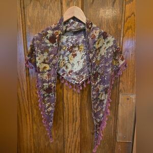 Floral Patterned Shawl with Tassels